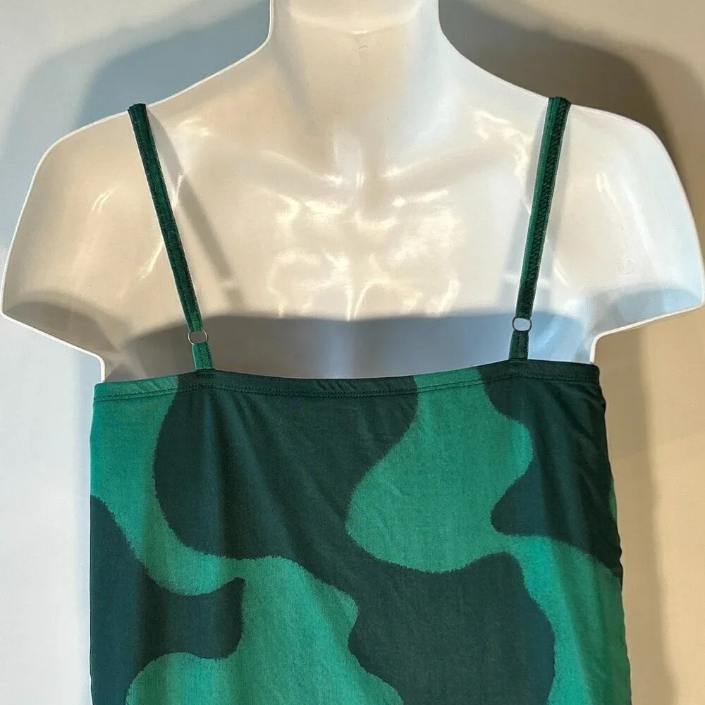 Ava & Viv SZ 2X  Green Abstract Print Midi Slip Dress Mod Maximalism Modern Y2K